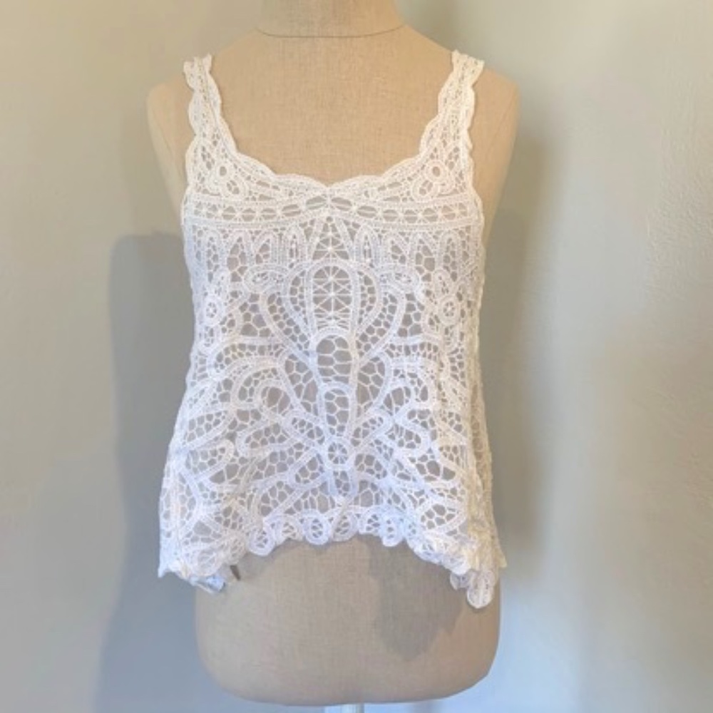White Embroidered Lace Sheer Tank Top